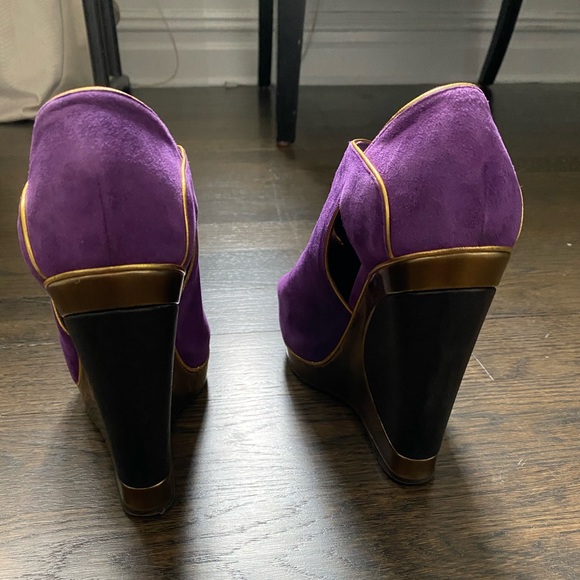 YSL Heel Wedge Shoe Suede Open Toe - Picture 5 of 8